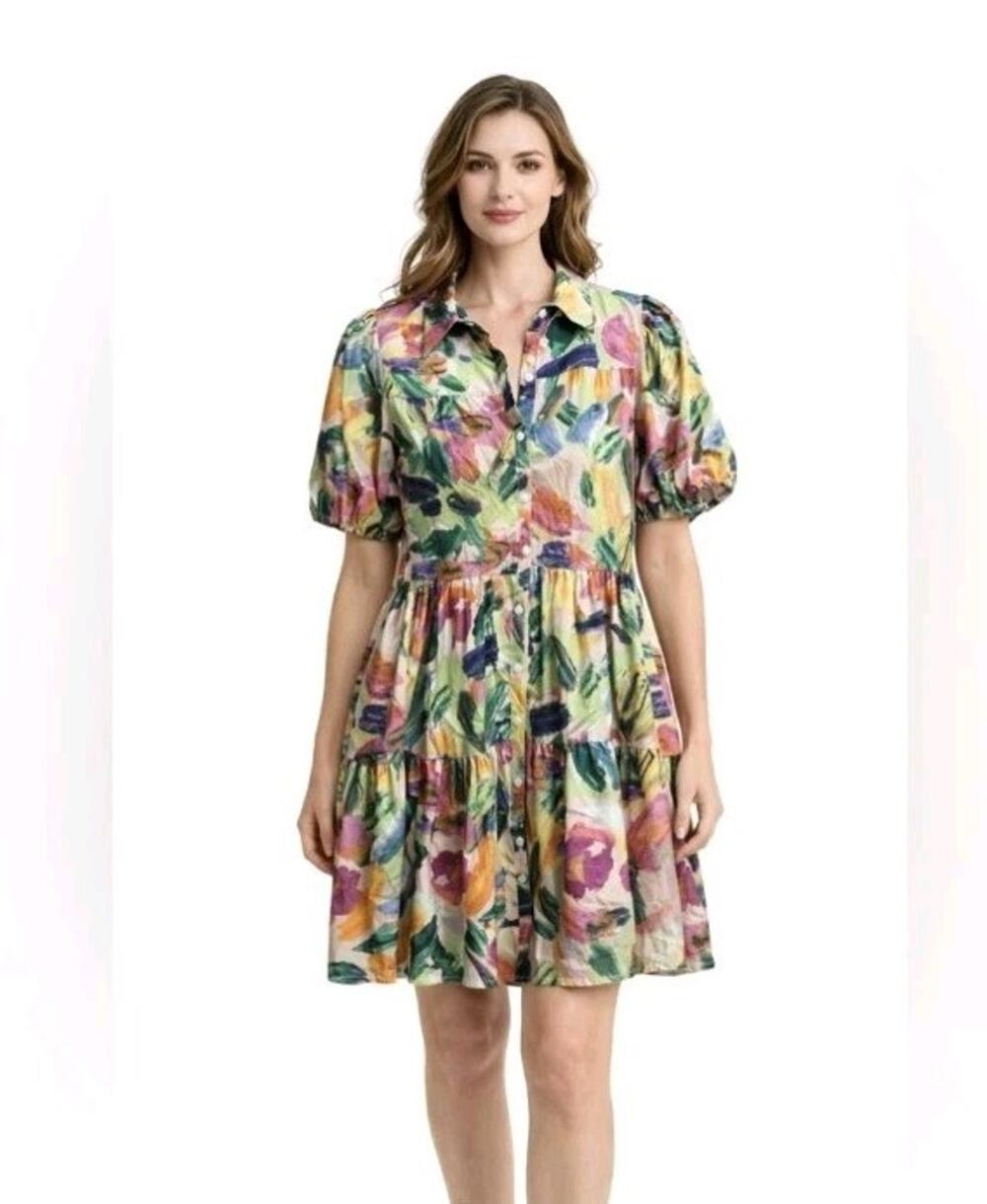 Sunday up watercolor button up shirt dressSize M Beach Summer Babydoll Cotton